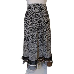 Womens Leopard Paisley Ruffle Hem Midi Skirt Boho Grunge Elegant Mesh Black S